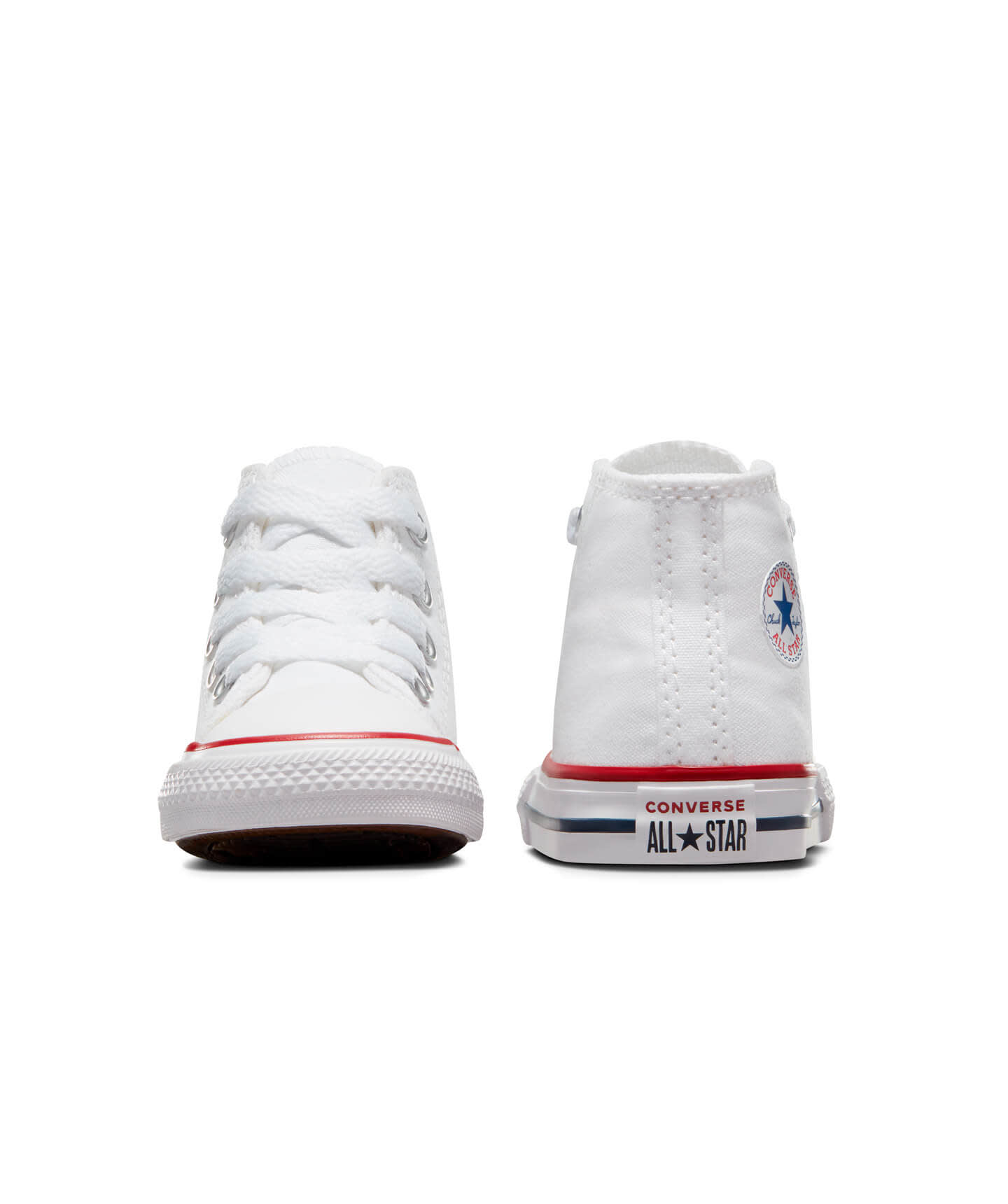 Tenis Converse Chuck Taylor All Star Blancos en Bota de Lona para Niños Vista frontal y trasera