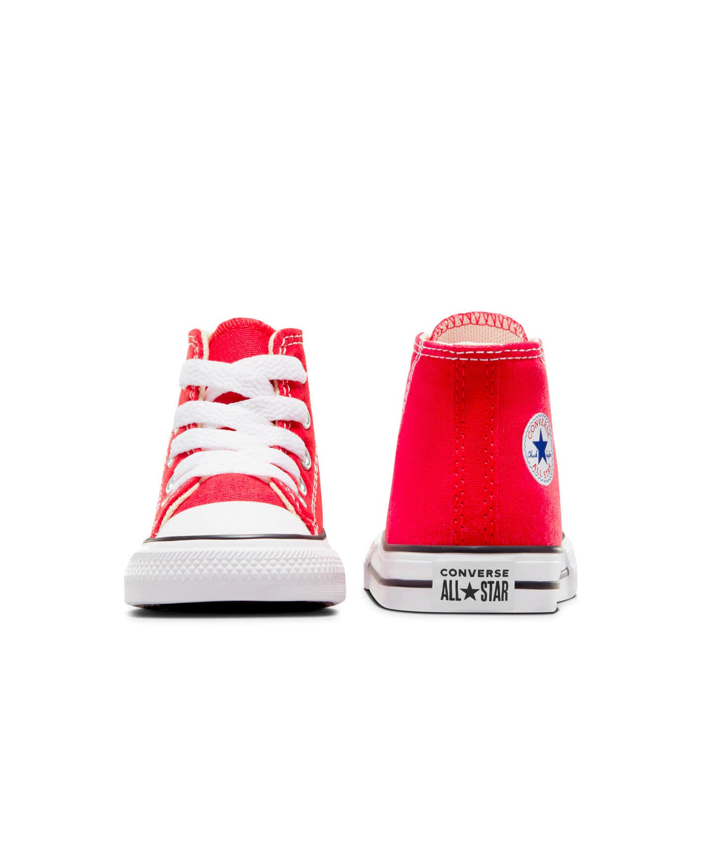 Tenis Converse Chuck Taylor All Star Rojos en Bota de Lona para Niños Vista frontal y trasera