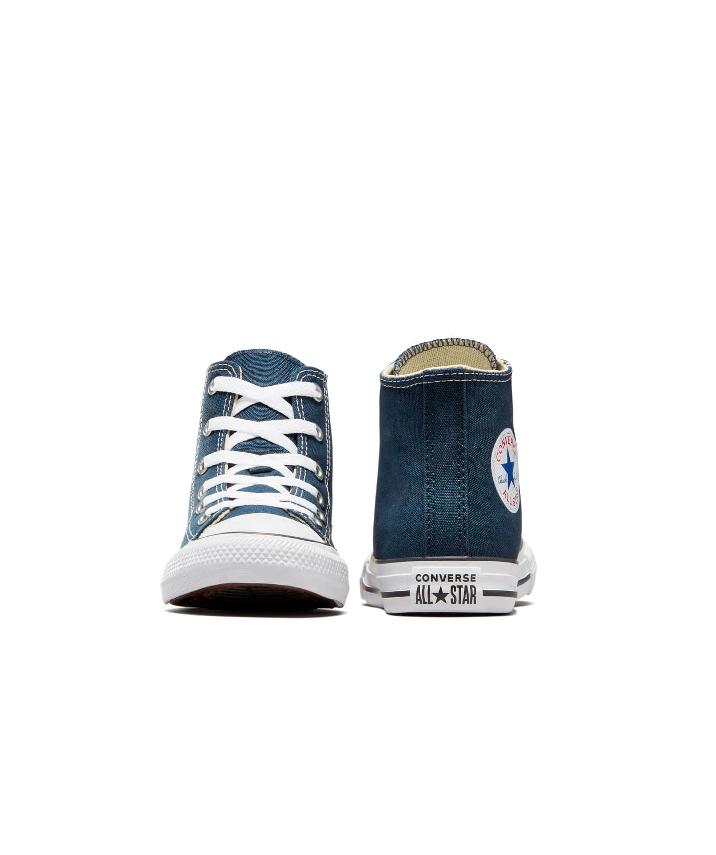 Tenis Converse Chuck Taylor Clásico Azules en Bota de Lona para Niños Vista frontal y trasera