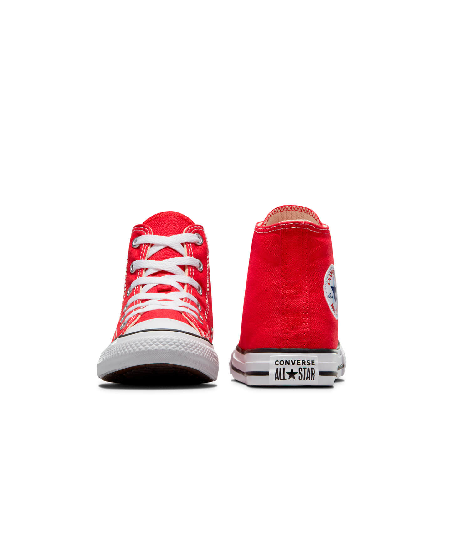 Tenis Converse Chuck Taylor Clásico Rojos en Bota de Lona para Niños Vista frontal y trasera