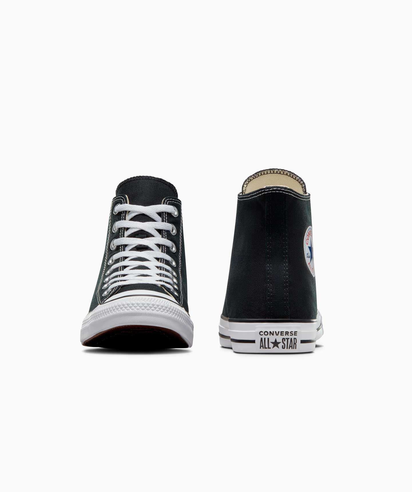 Tenis Converse Chuck Taylor All Star Negros en Bota de Lona Unisex Vista frontal y trasera