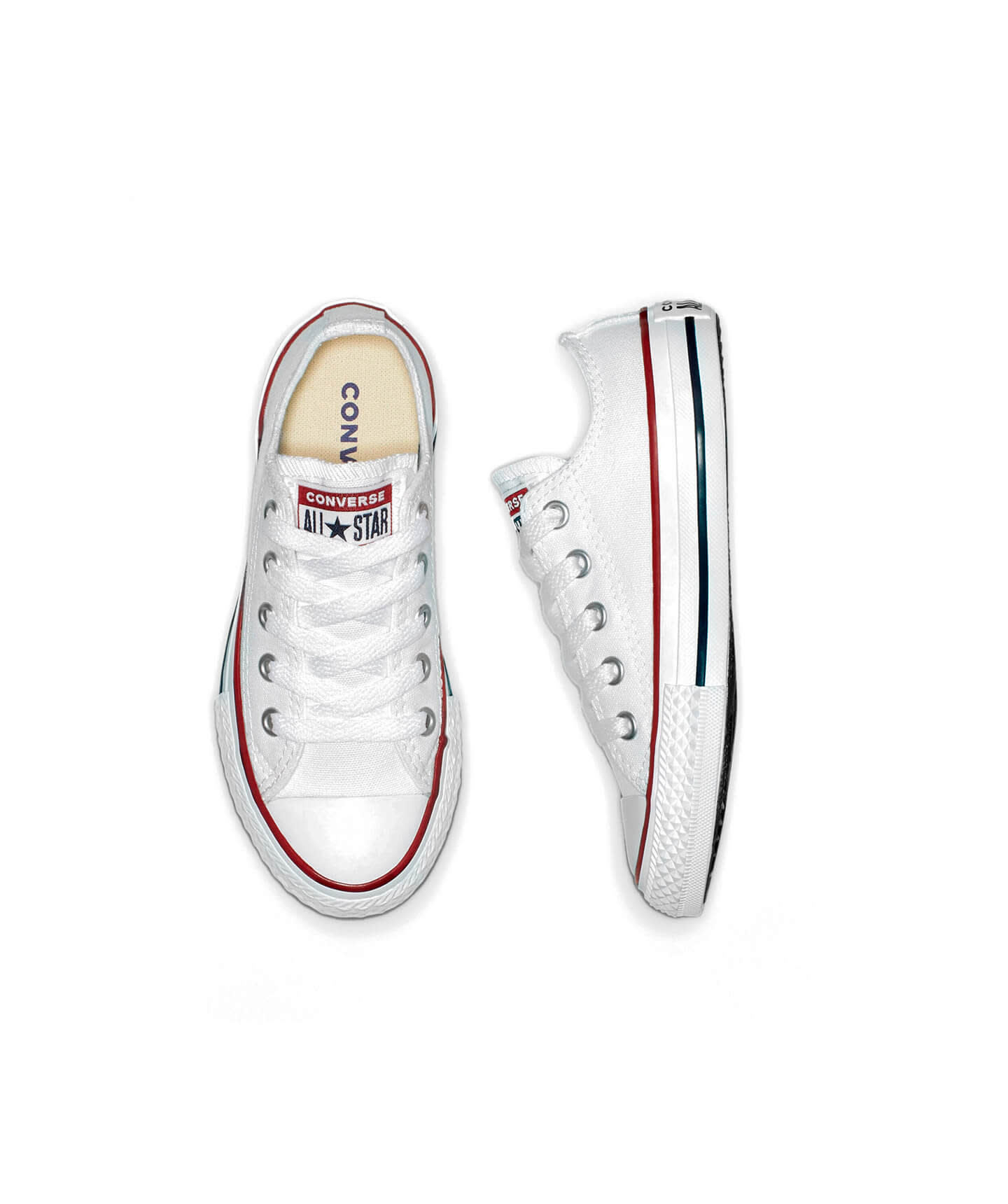 Tenis Converse Chuck Taylor Clásico Blancos en Choclo de Lona para Niños Vista aérea