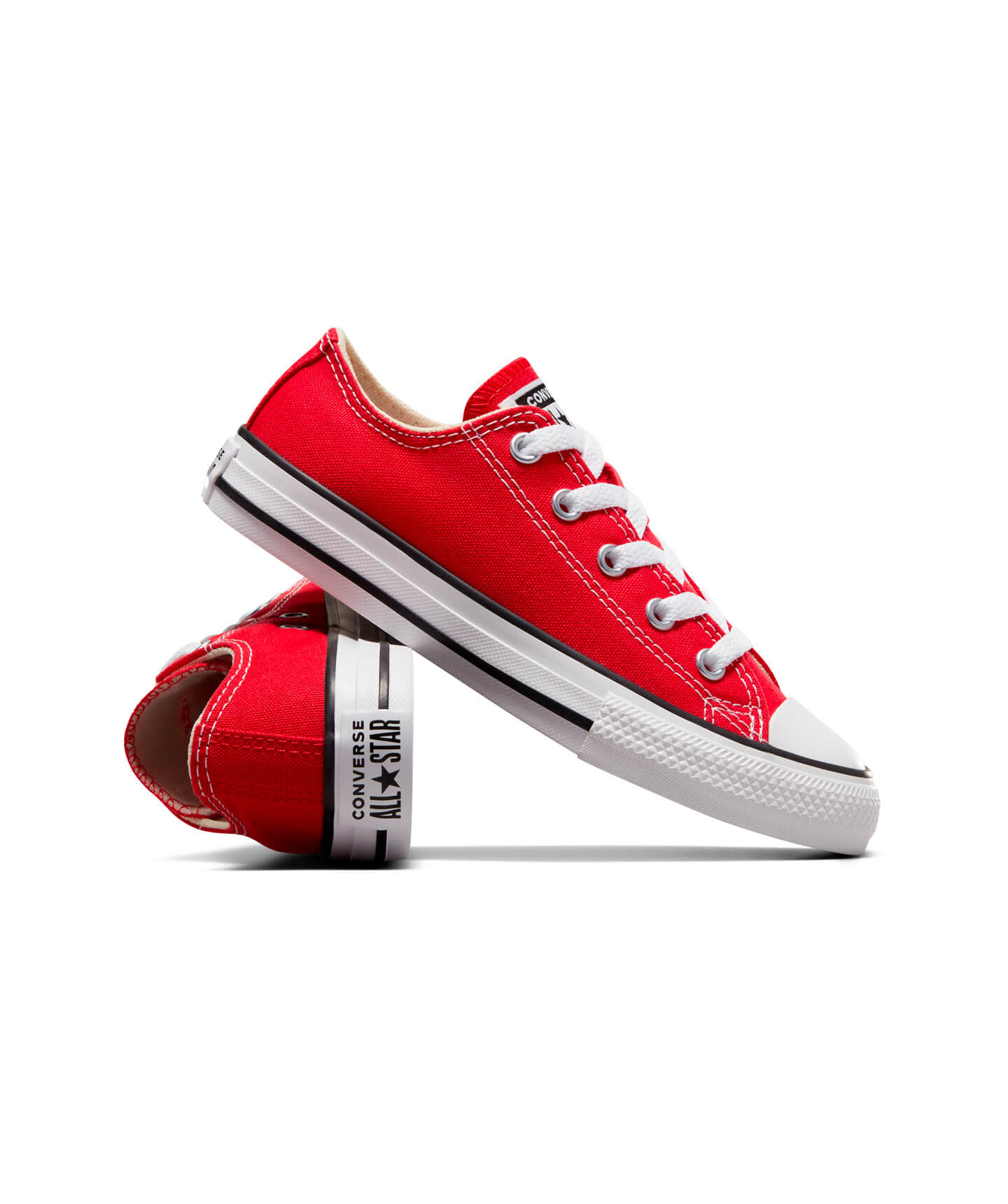 Tenis Converse Chuck Taylor Clásico Rojos en Choclo de Lona para Niños Vista del par sobrepuestos