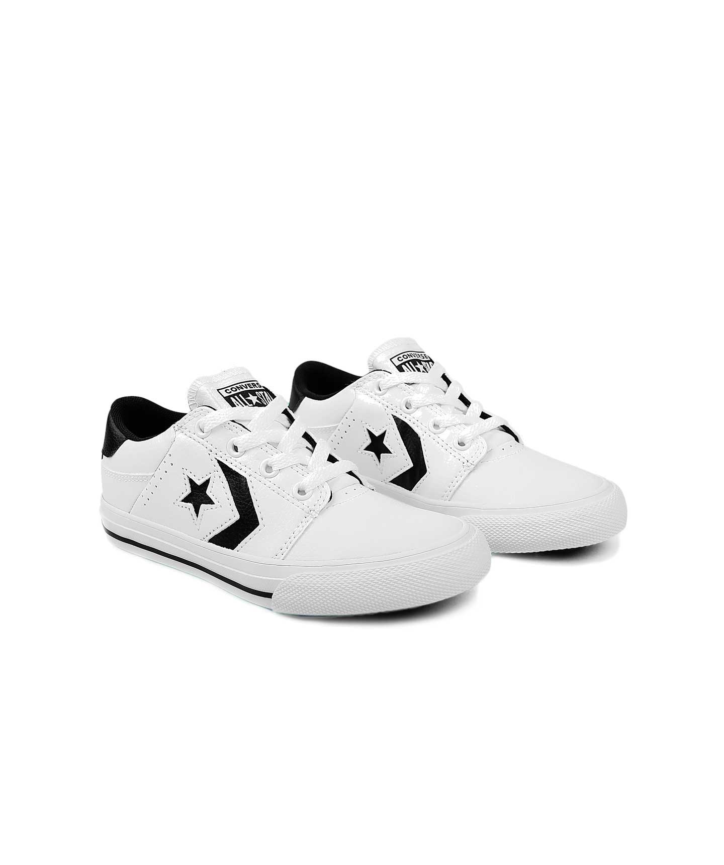 Tenis Converse Tre Star Blancos en Choclo Tipo Piel para Niños Vista lateral derecha del par