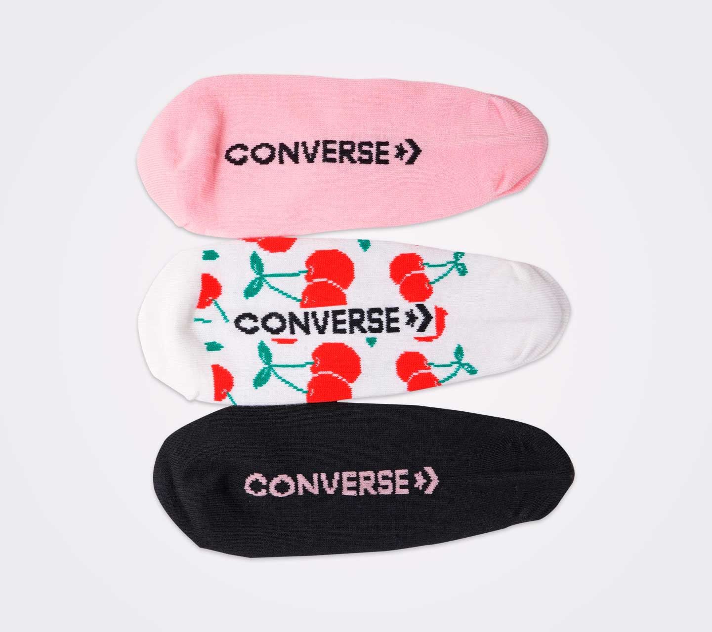 Tripack de Calcetines Converse Cortos Multicolor para Mujer Vista del talón con logo