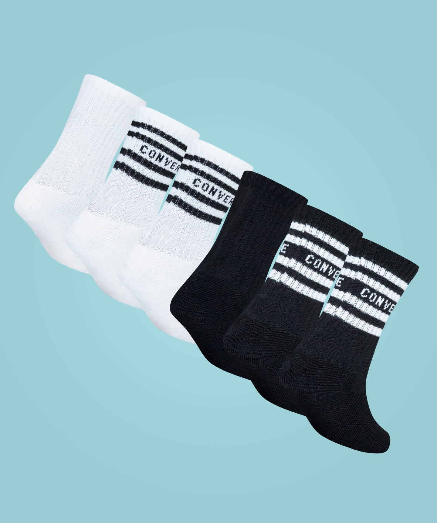 Calcetas Converse Tripack Blanco/ Negro para Niños 7-10 años Vista logo en el tobillo