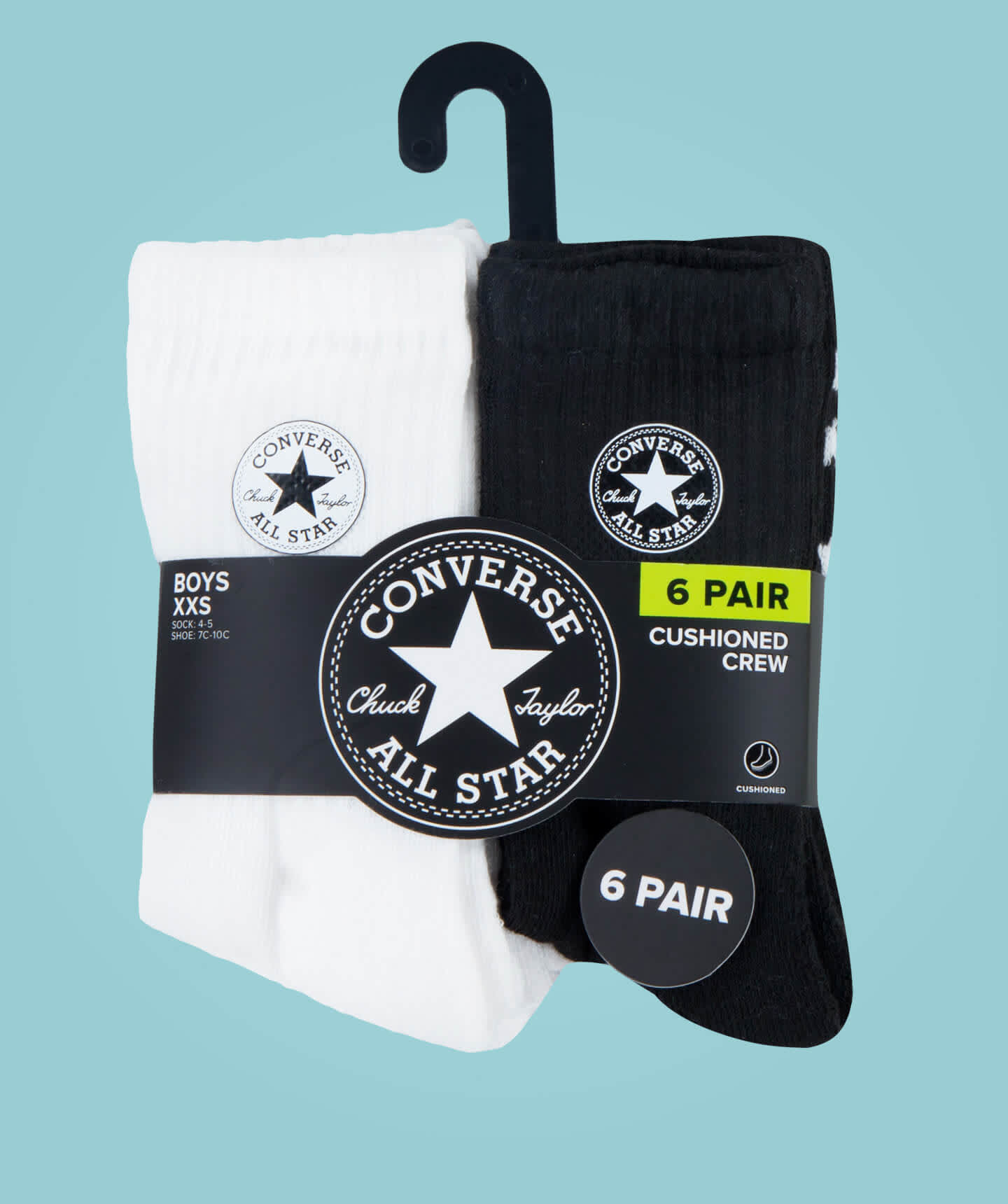Calcetas Converse Tripack Blanco/ Negro para Niños 7-10 años Vista de empaque
