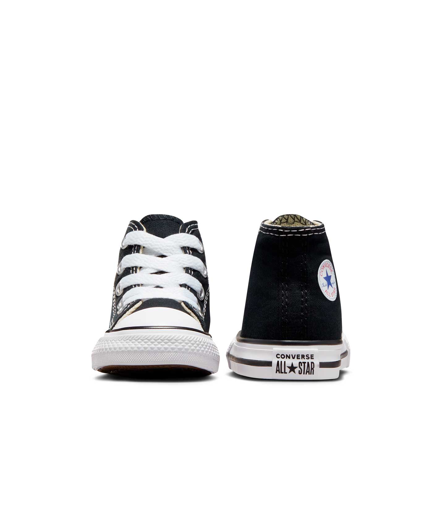 Tenis Converse Chuck Taylor All Star Negros en Bota de Lona para Niños Vista frontal y trasera