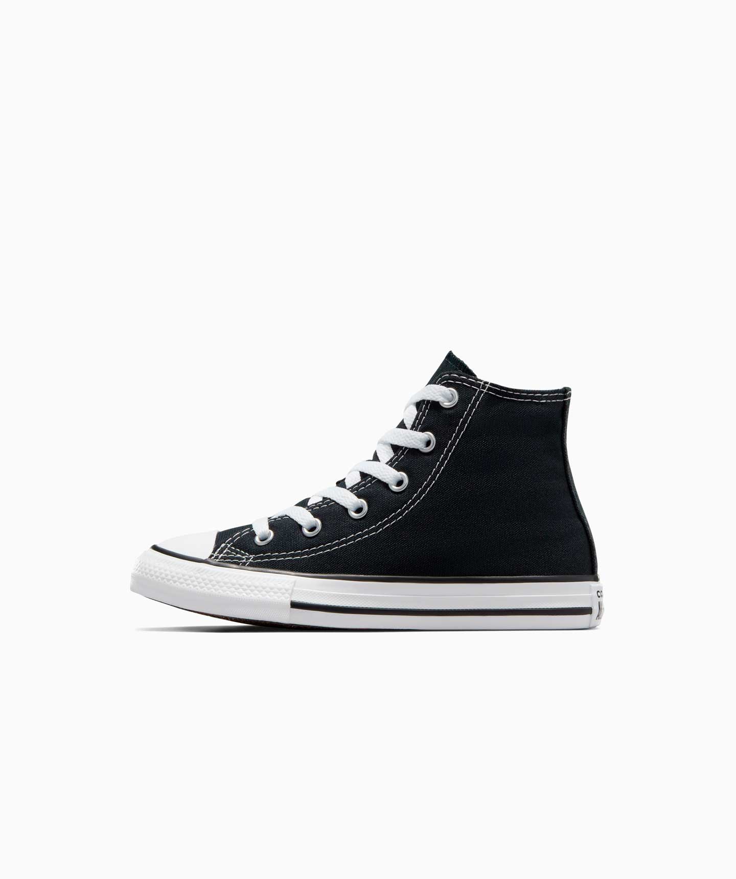Tenis Converse Chuck Taylor Clásico Negros en Bota de Lona para Niños Vista lateral exterior
