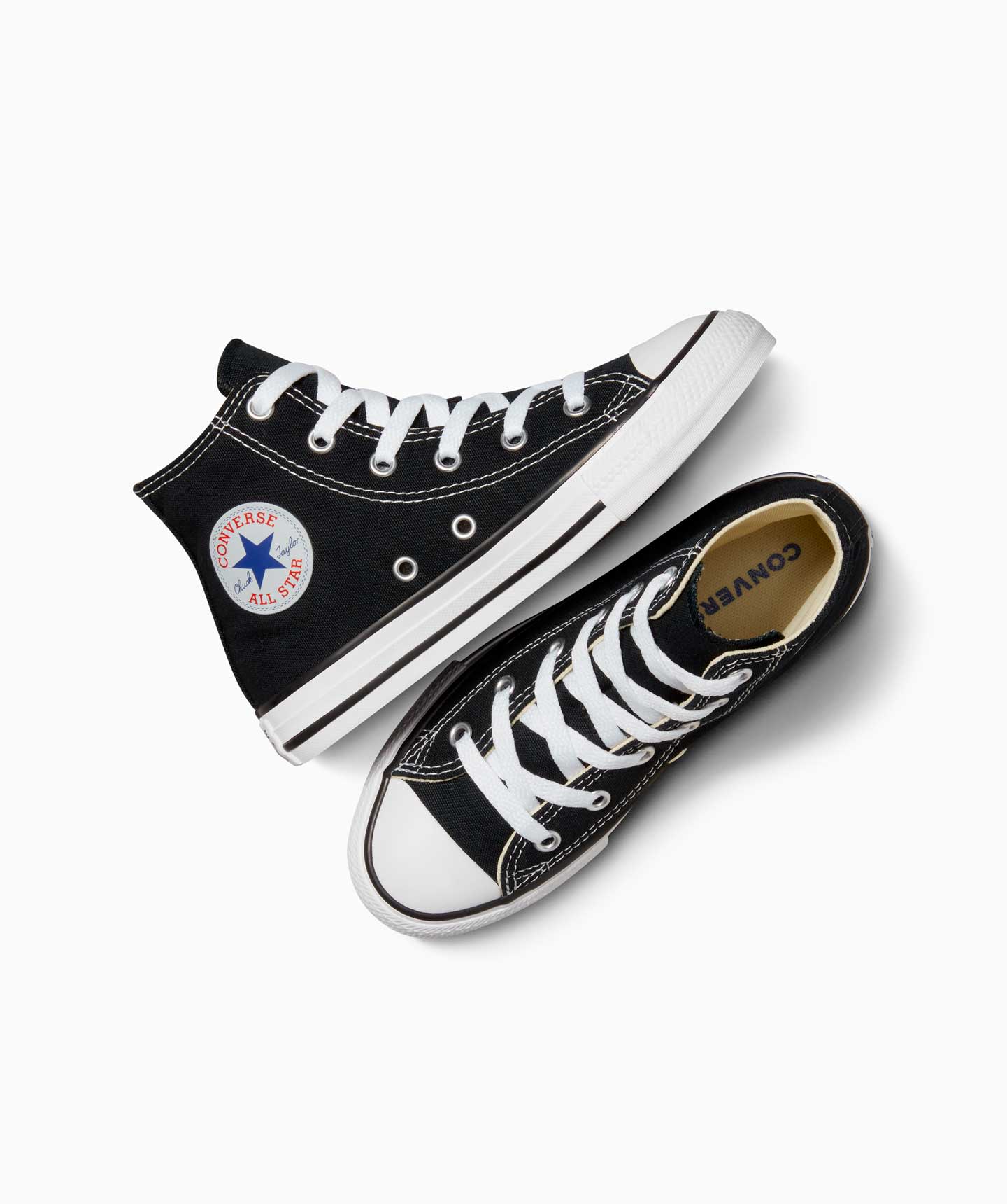 Tenis Converse Chuck Taylor Clásico Negros en Bota de Lona para Niños Vista aérea