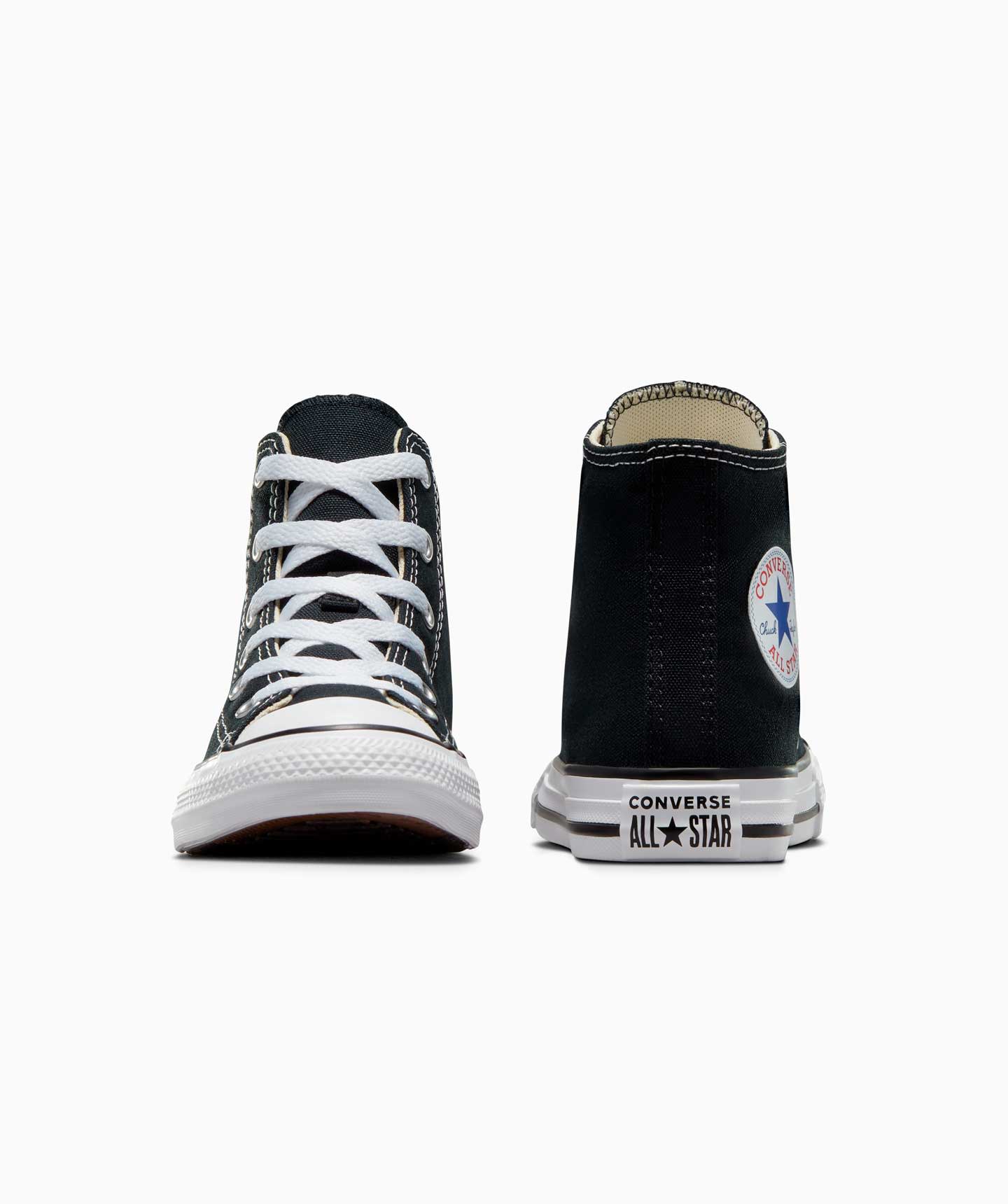Tenis Converse Chuck Taylor Clásico Negros en Bota de Lona para Niños Vista frontal y trasera