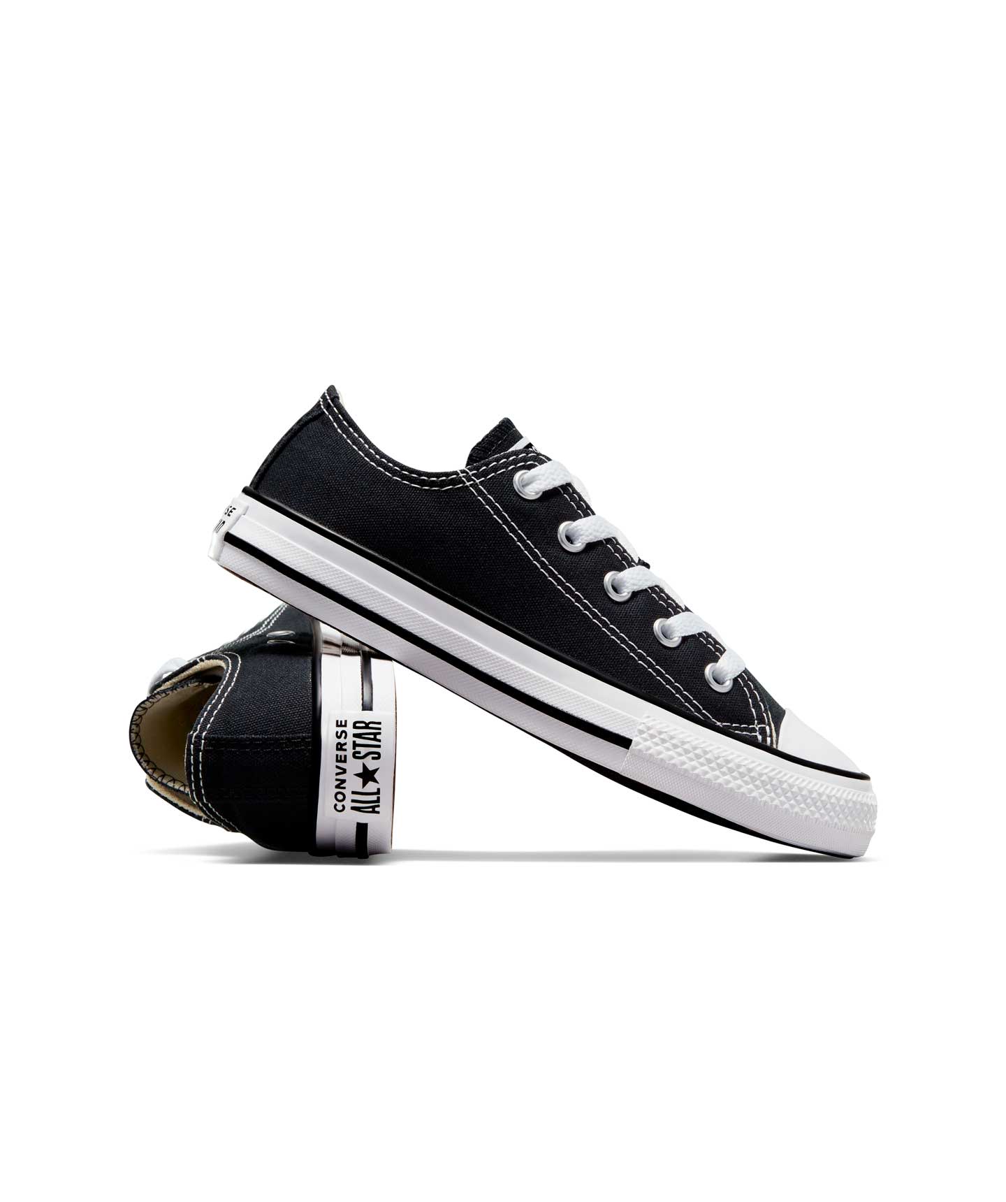 Tenis Converse Chuck Taylor Clásico Negros en Choclo de Lona para Niños Vista del par sobrepuestos