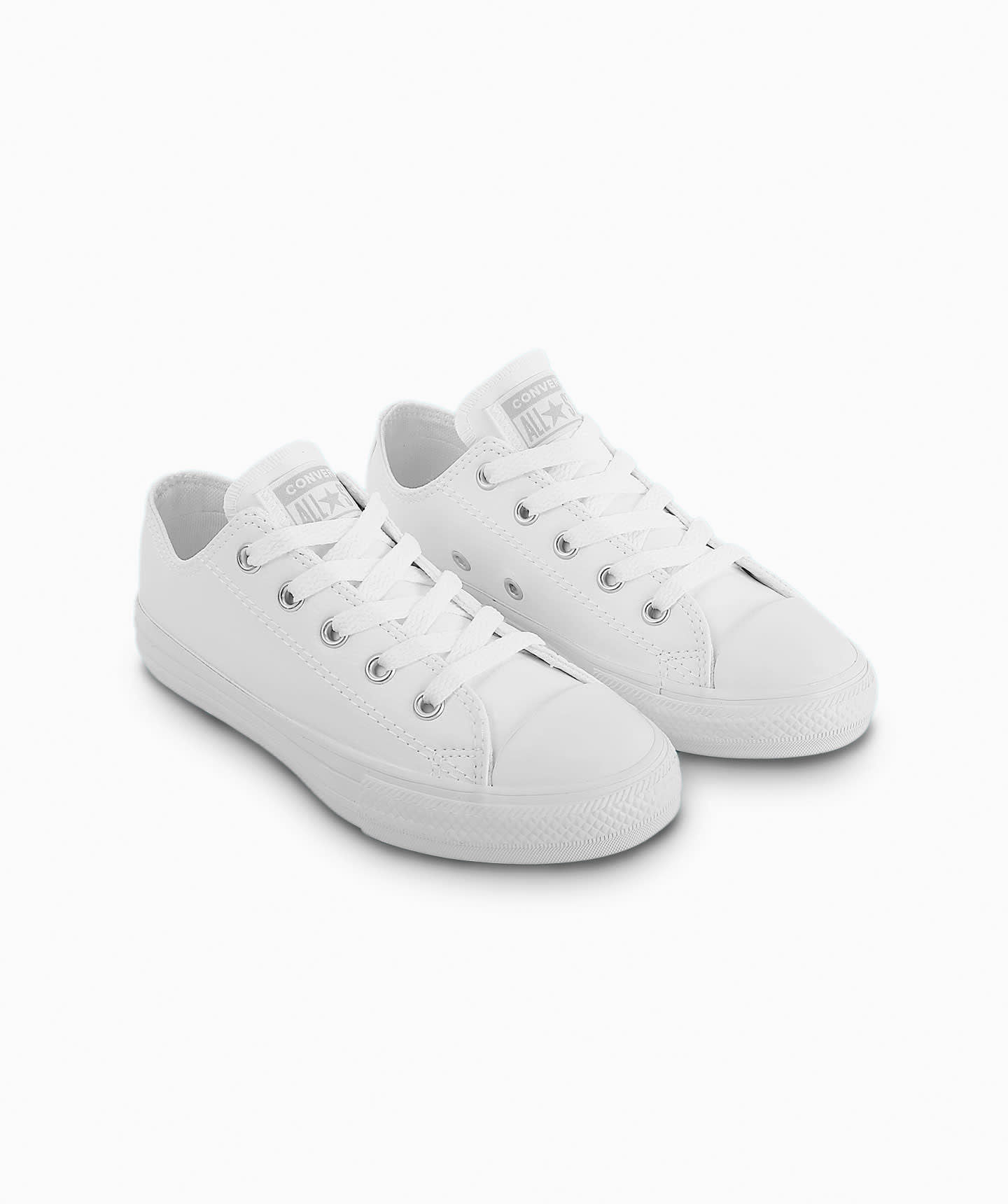 Tenis Converse Chuck Taylor All Star Blancos en Choclo Tipo Piel para Niños Vista lateral derecha del par