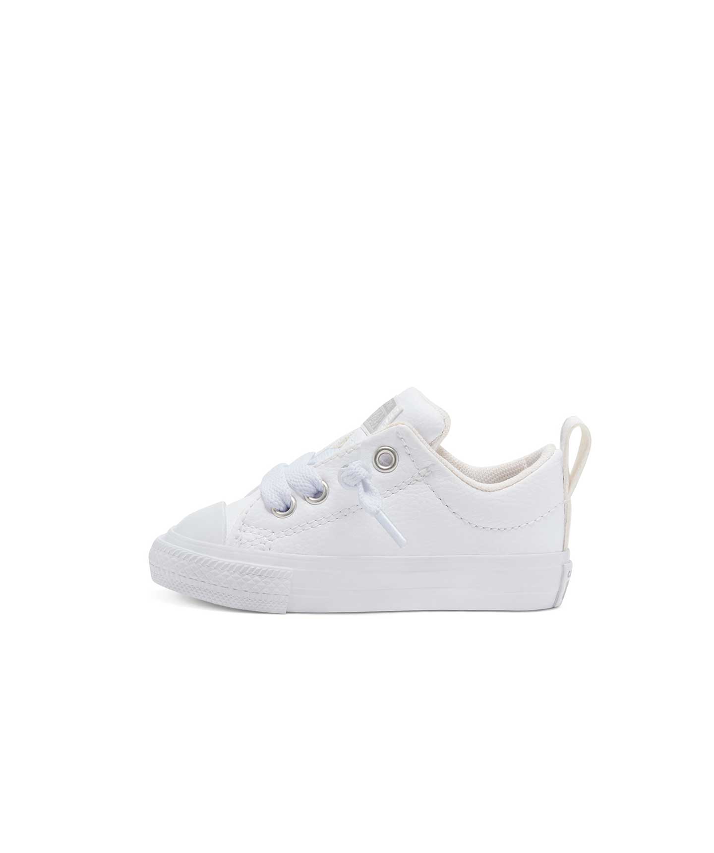 Tenis Converse Chuck Taylor Street Blancos en Choclo Tipo Piel para Niños Vista lateral exterior