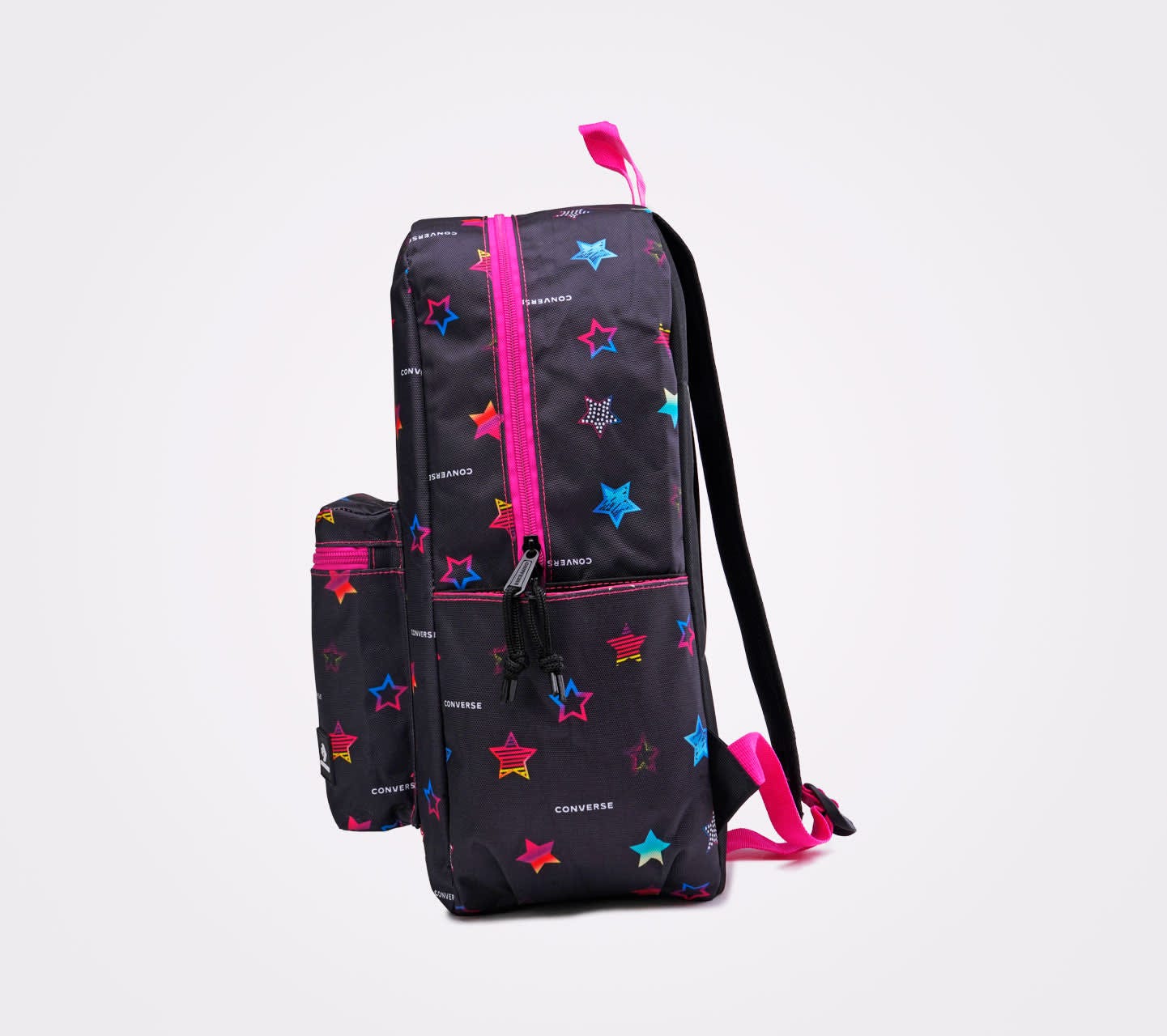 Mochila Converse BTS 24 Negra con Estrellas Multicolor Vista lateral
