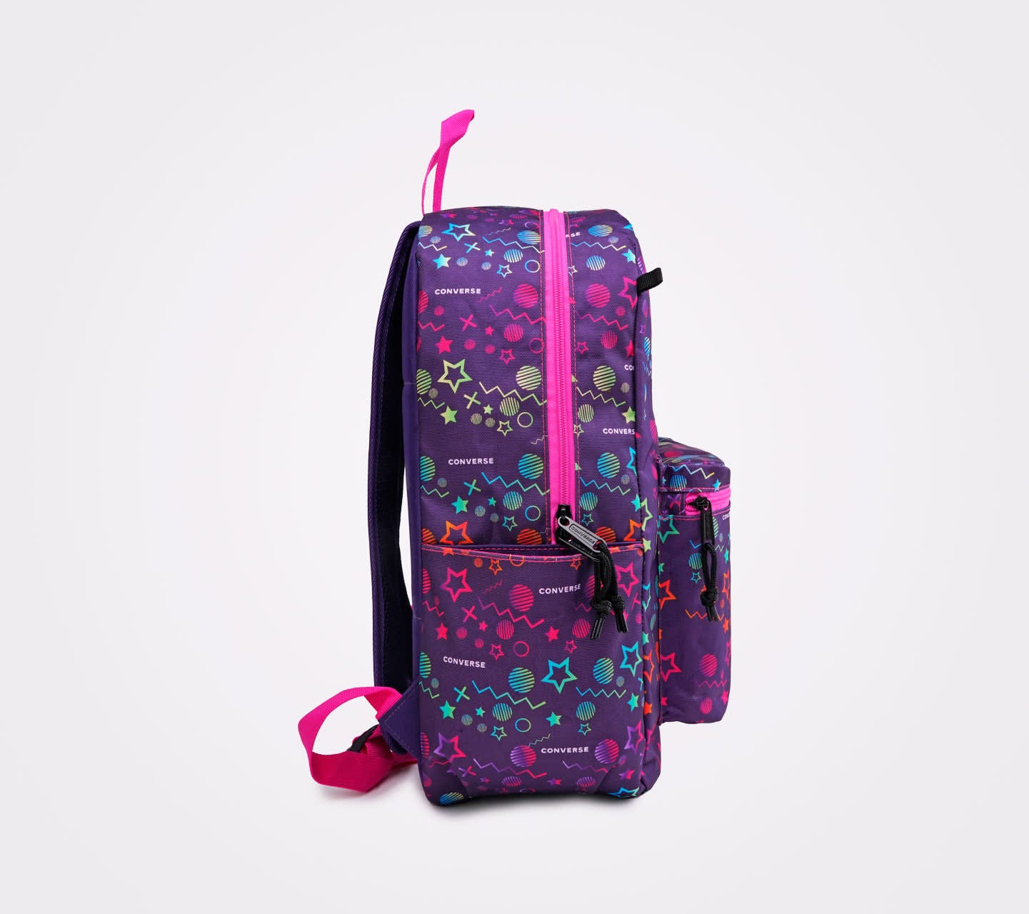 Mochila Converse BTS 24 Lila con Impresión Estrellas y Planetas Multicolor Unisex Vista lateral