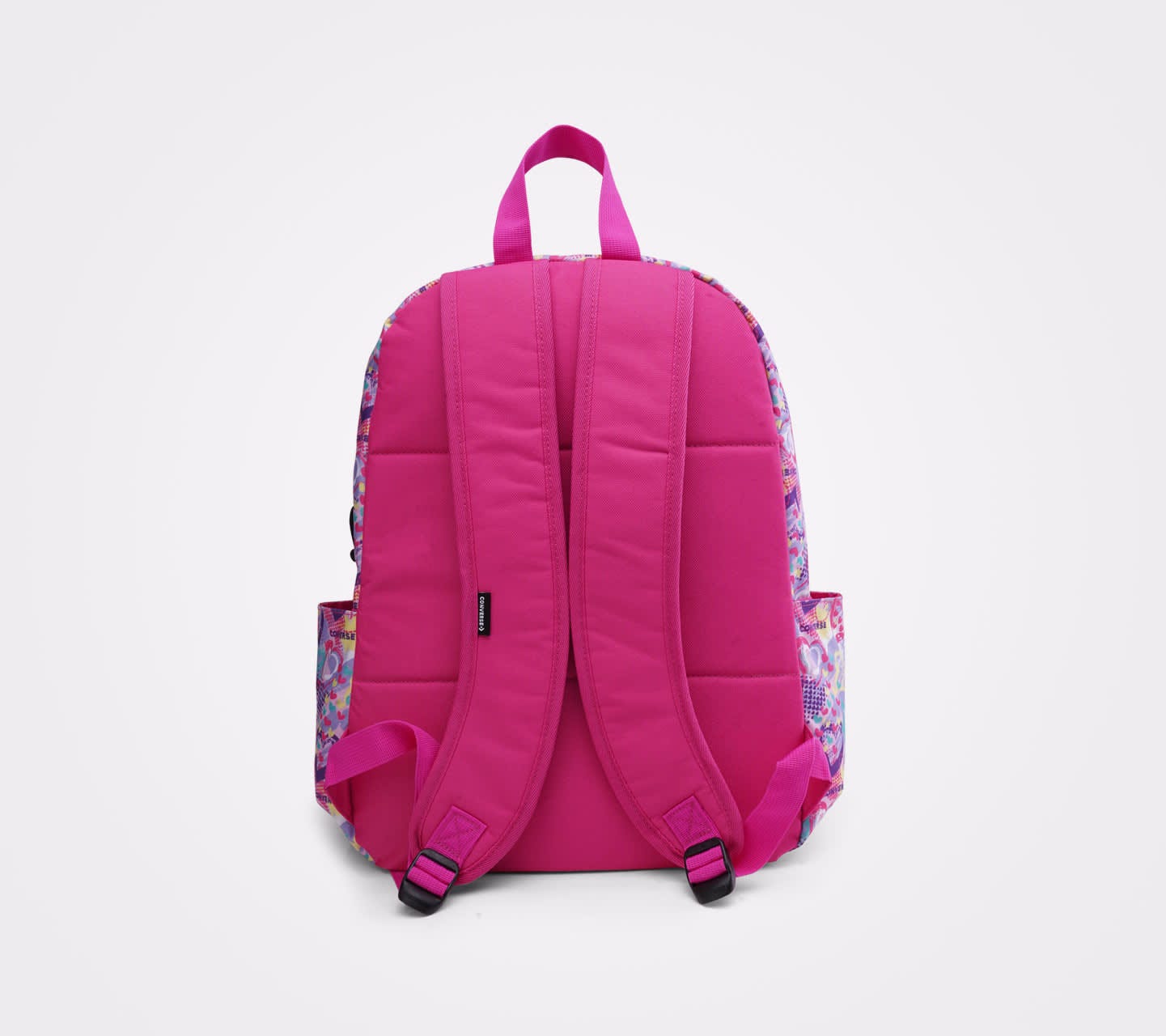 Mochila Converse BTS 24 Rosa con Impresión de Corazones Unisex Vista trasera