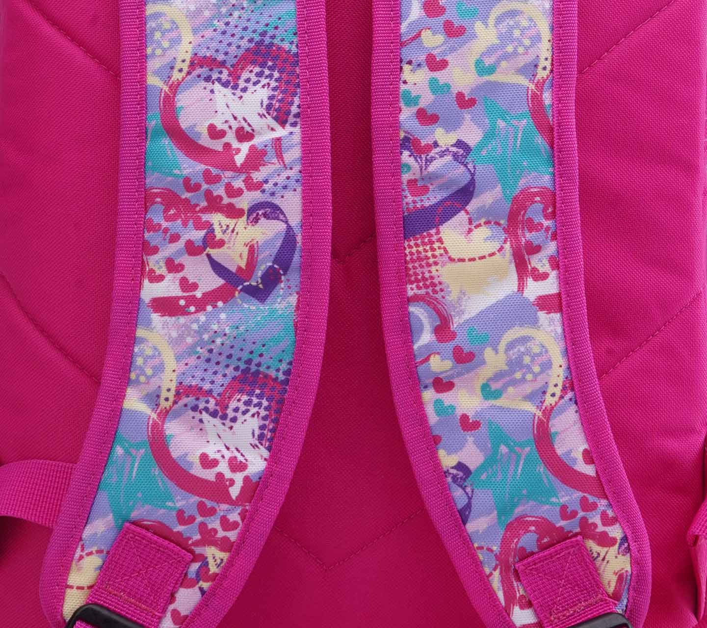 Mochila Converse BTS 24 Rosa Multicolor y Grafico de Corazones Unisex Vista posterior de las correas