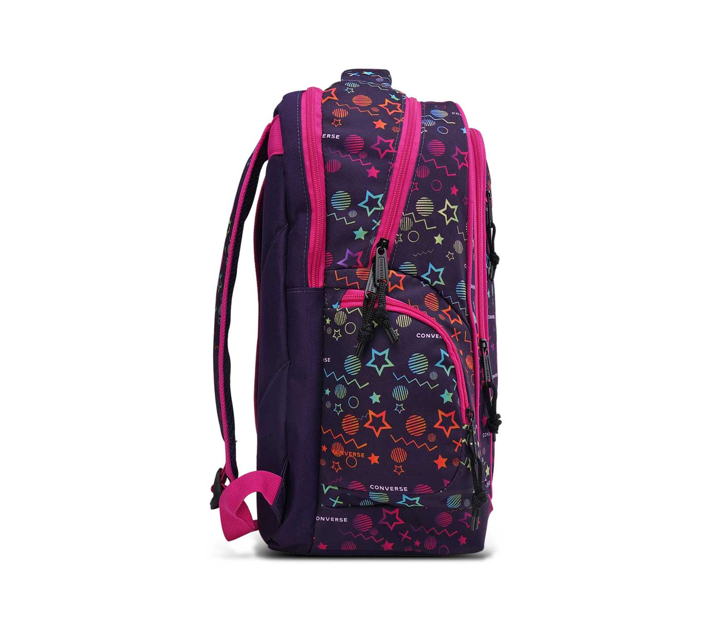 Mochila Converse BTS 24 Lila Multicolor con Fondo Lila Unisex Vista lateral