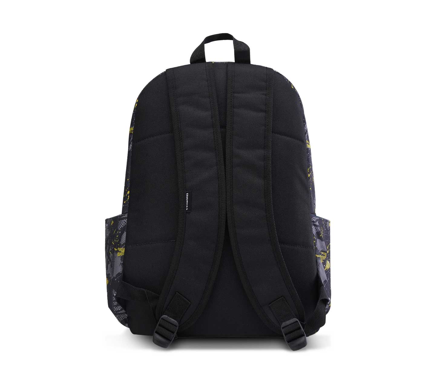 Mochila Converse BTS 24 Negra y Tonos en Contrastes Gris y Amarillo Unisex Vista trasera