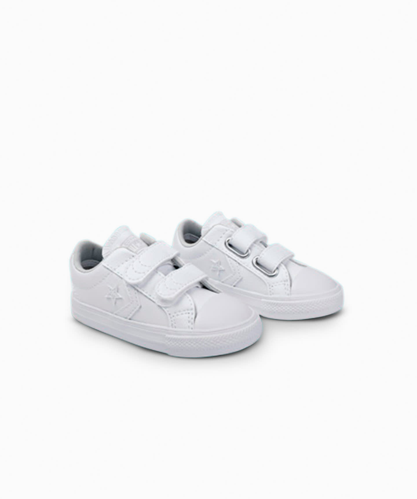 Tenis Converse Star Player 2 Velcros Blancos en Choclo Tipo Piel para Niños Vista lateral derecha del par