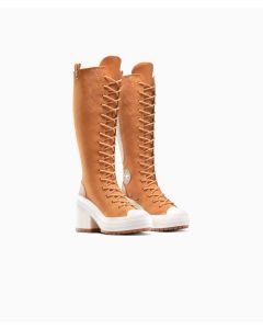 Tenis Converse de Plataforma Chuck 70 De Luxe Heel Cafés en Bota de Gamuza para Mujer