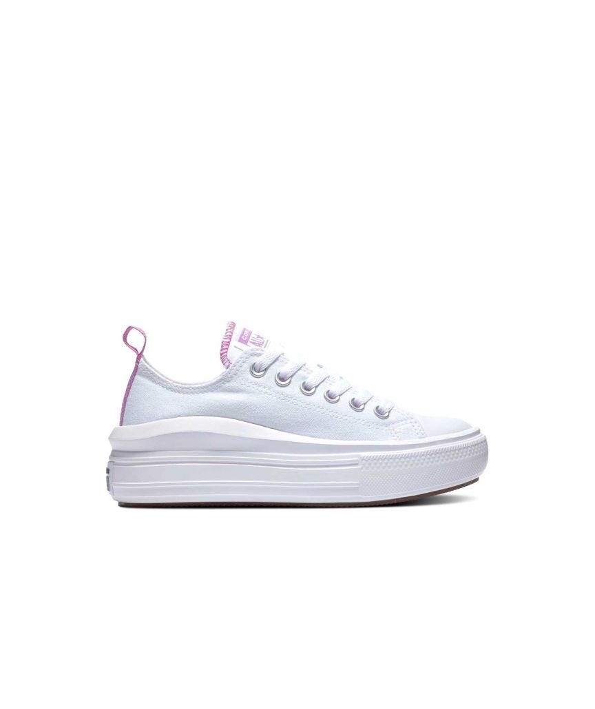 Tenis Converse de Plataforma Move Blancos en Choclo de Lona para Niñas Vista lateral exterior pie derecho