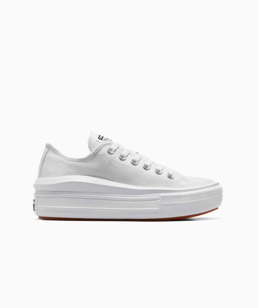 Tenis Converse de Plataforma Move Blancos en Choclo de Lona para Mujer Vista lateral exterior pie derecho