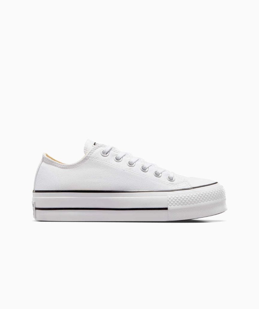 Tenis Converse de Plataforma Lift Blancos en Choclo de Lona para Mujer Vista lateral exterior pie derecho