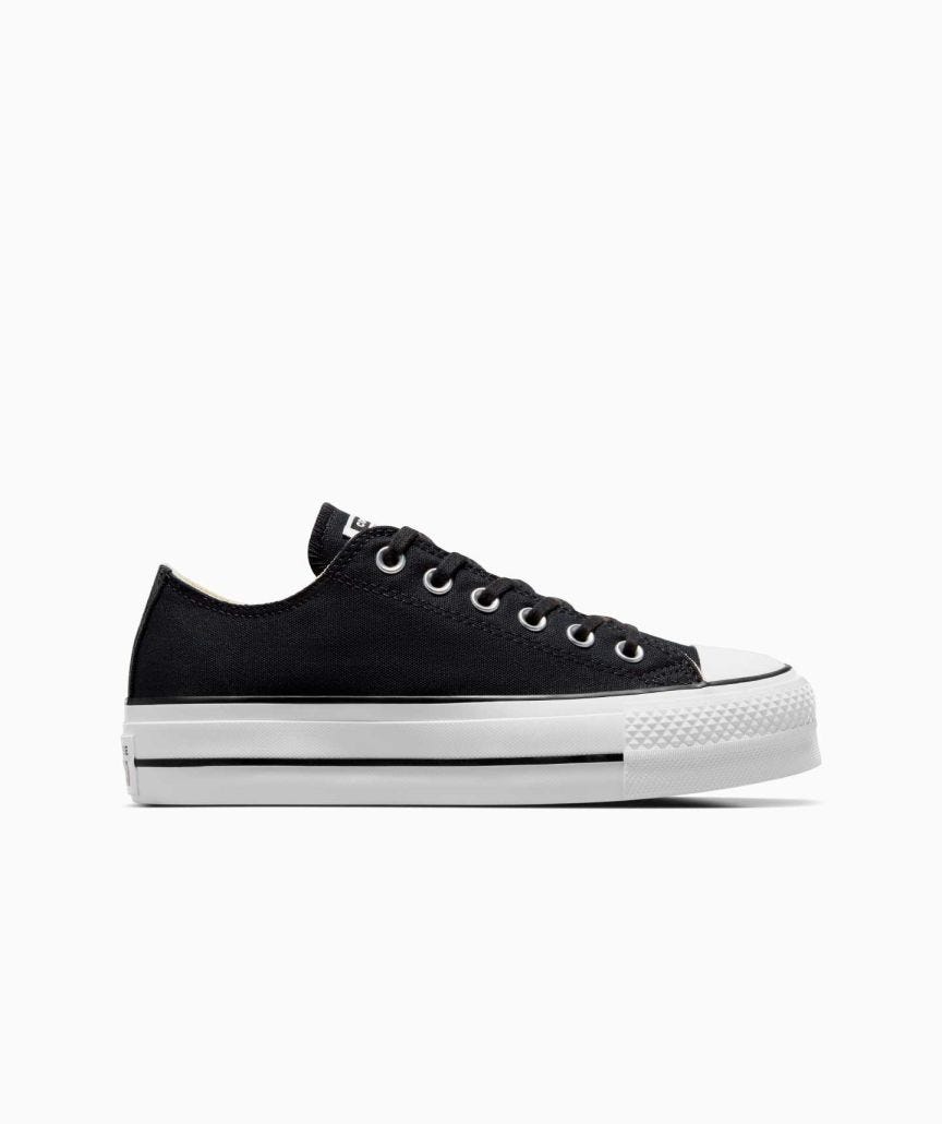 Tenis Converse de Plataforma Lift Negros en Choclo de Lona para Mujer Vista lateral exterior pie derecho