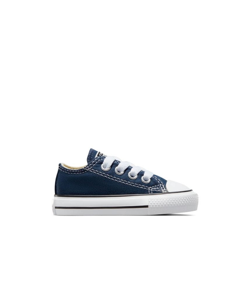 Tenis Converse Chuck Taylor All Star Azules en Choclo de Lona para Niños Vista lateral exterior pie derecho