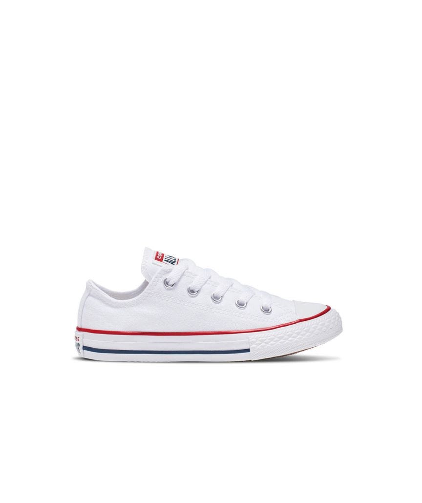 Tenis Converse Chuck Taylor Clásico Blancos en Choclo de Lona para Niños Vista lateral exterior pie derecho