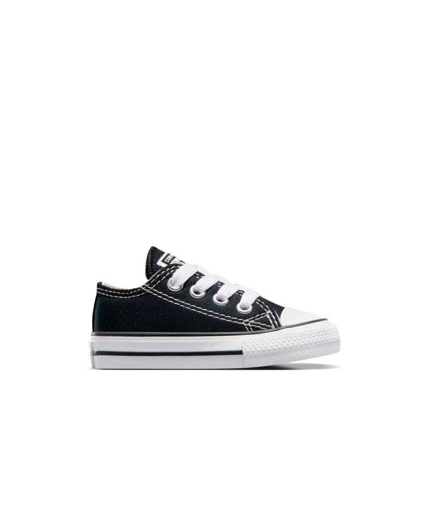 Tenis Converse Chuck Taylor All Star Negros en Choclo de Lona para Niños Vista lateral exterior pie derecho