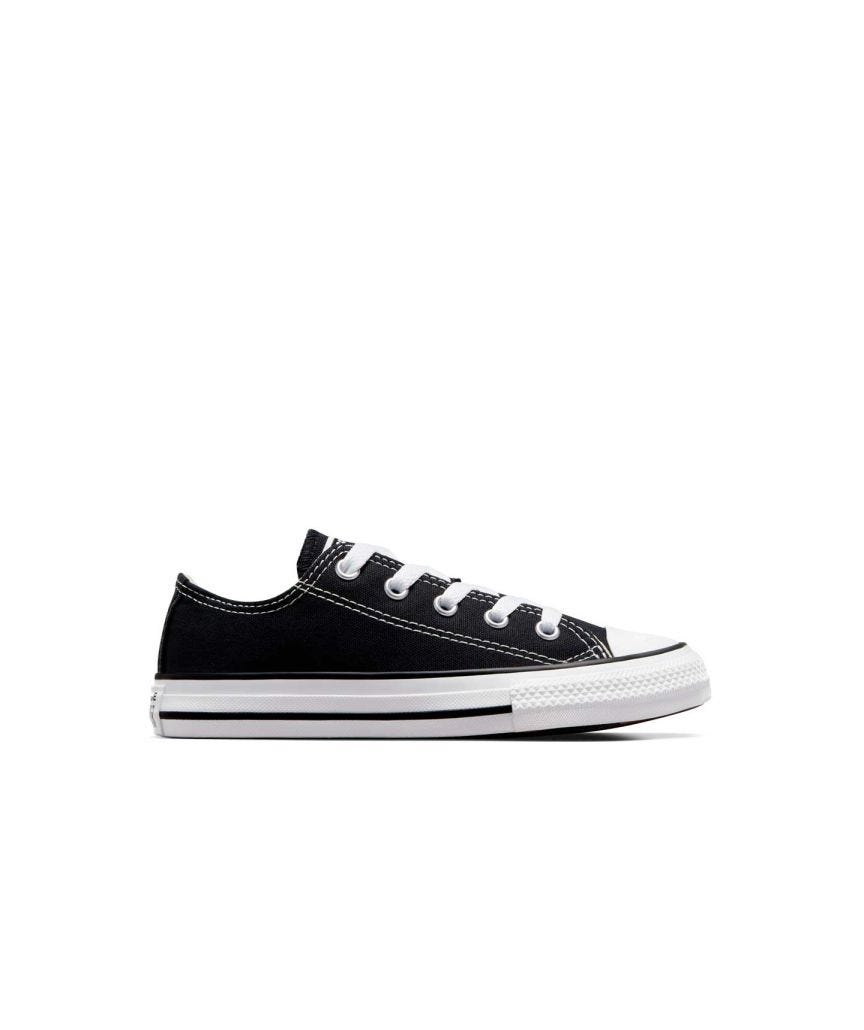 Tenis Converse Chuck Taylor Clásico Negros en Choclo de Lona para Niños Vista lateral exterior pie derecho