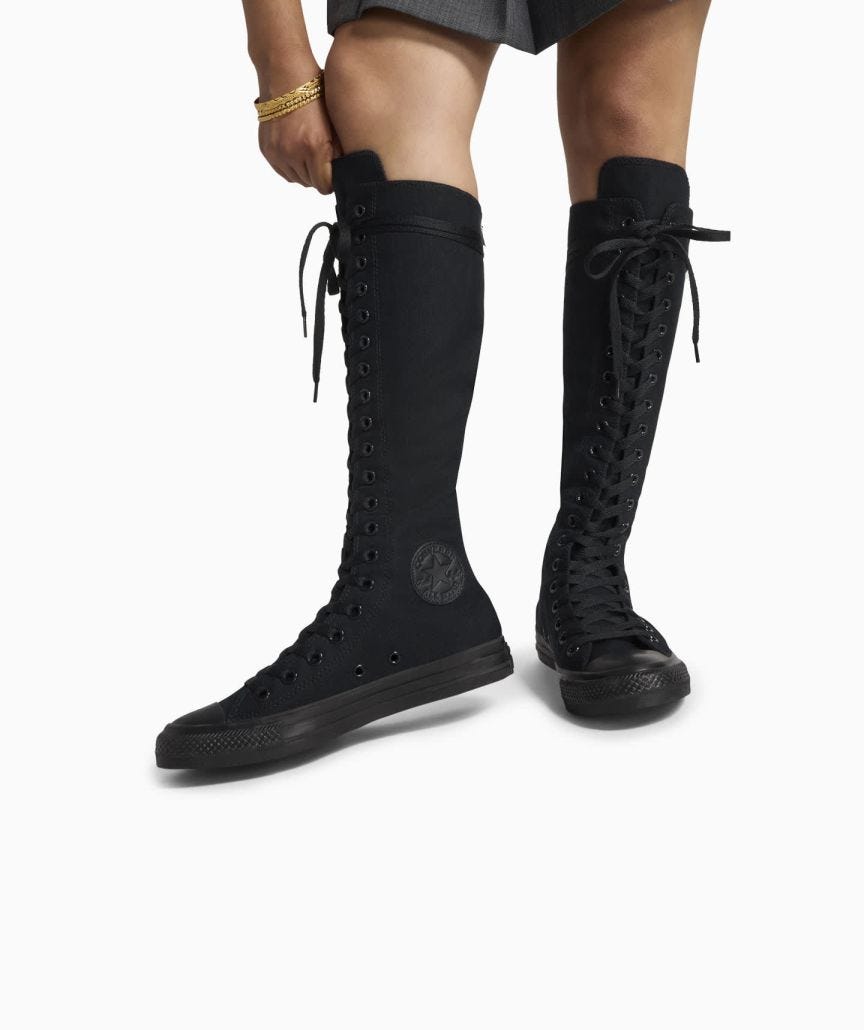 Tenis Converse Chuck Taylor XXHI Negros Monocromaticos en Bota de Lona para Mujer Vista close up de lifestyle