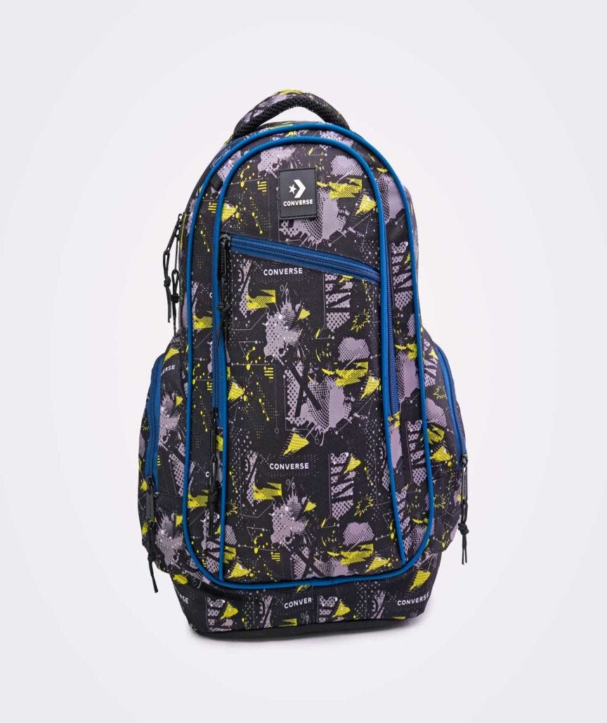 Mochila Converse BTS 24 Negra y Contrastes Amarillos Unisex Vista frontal