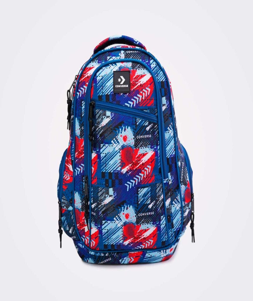 Mochila Converse BTS 24 Azul  Multicolor y Contrastes Rojo Unisex Vista frontal