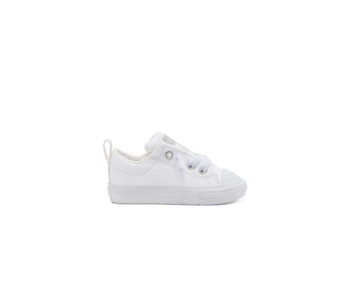 Tenis Converse Chuck Taylor Street Blancos en Choclo Tipo Piel para Niños Vista lateral exterior pie derecho